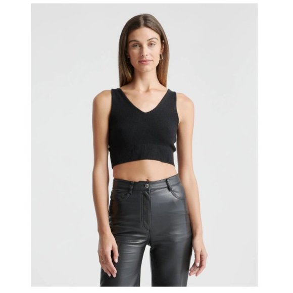 Quince Tops - Quince Women’s Black Mongolian Cashmere Cropped Tank Sleeveless Top sz S NWT